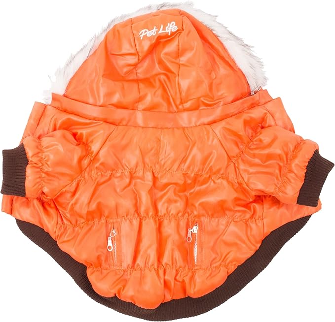PET LIFE Classic Metallic Fashion Pet Dog Coat Jacket Parka w/ 3M Insulation and Removable Hood, Medium, Metallic Orange