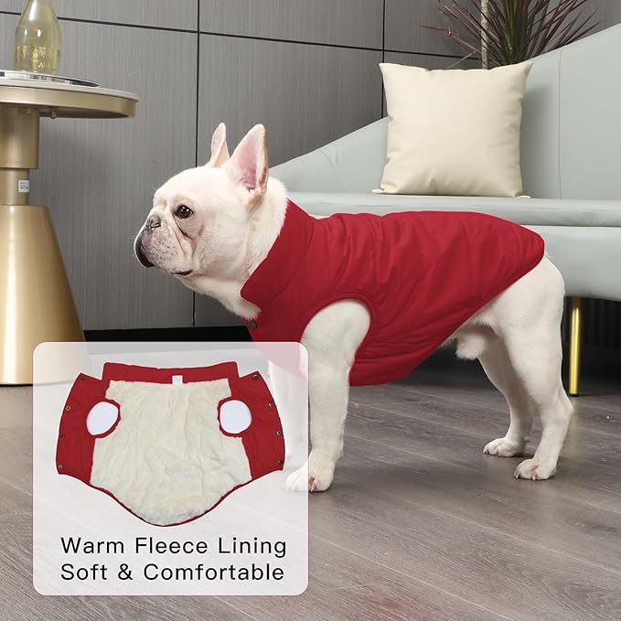 2 Layers Fleece Lined Warm Dog Jacket for Puppy Winter Cold Weather,Soft Windproof Small Dog Coat,Red S