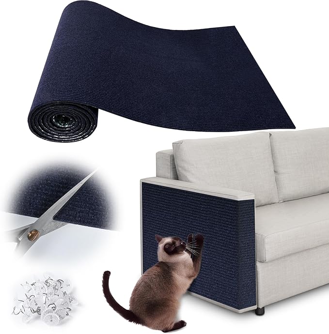Cat Scratch Furniture Protector - 158" x 17" Trimmable Self-Adhesive Cats Claws Scratch Pads, DIY Cat Climbing Couch Protector for Scratch Post Cat Tree Replacement Indoor (Dark Blue)