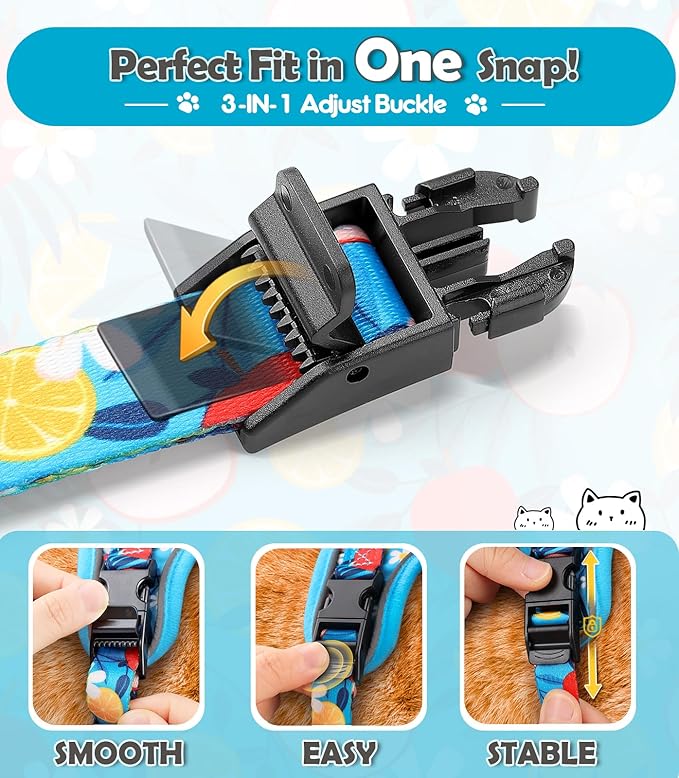 Halypet Cat Harness and Leash Set[MAX Safety 4th-Gen] Cute Escape Proof Vest Harness for Girl&Boy Cat Walking, Comfortable Adjustable Leash and Reflective Strips for Outdoor Kitten, M Azure Floral