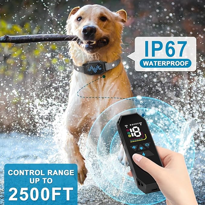 Dog Training Collar with Remote Control 2 Pack, 2500ft Control Range, 4 Training Modes, IP67 Waterproof E Collar for All Breeds, Small Medium Large Dogs