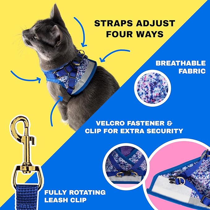 Travel Cat Harness and Leash Set - Adjustable Fit Mesh Cat Harness and Reflective Strap - Comfort Walking Vest for Kitten for Outdoor Walking, Hiking (Extra Small, Groovy)