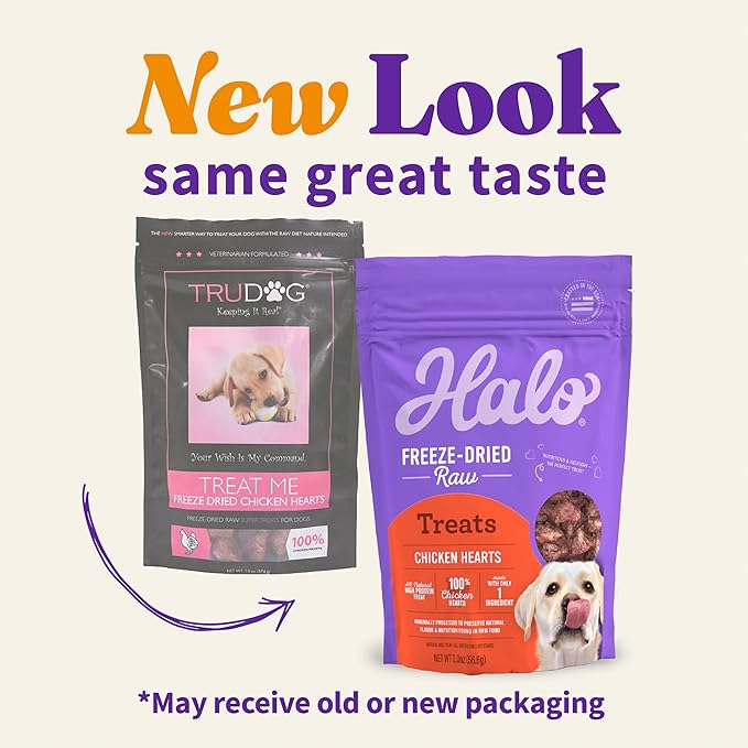 Halo Freeze Dried Raw Dog Treats, 100% Chicken Hearts Recipe, Dog Treats Pouch, All-Natural High Protien Treat, 2 Oz Pouch