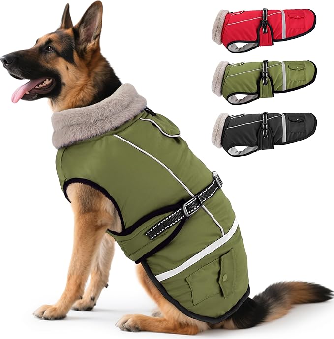 Dog Coat, Warm Dog Winter Coat Reflective Jacket Waterproof Fleece Vest, Pet Jacket Cozy for Cold Weather, Dogs Snowsuit Windproof, Adjustable Buckle for Large Extra Dogs