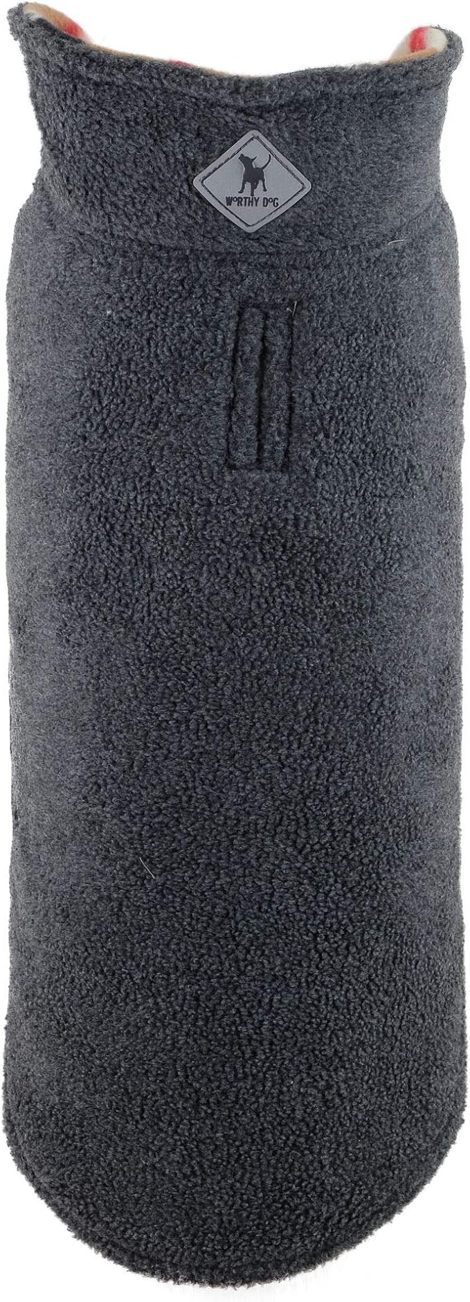 The Worthy Dog Fargo Fleece Plaid Dog Jacket, Adjustable Reversible with Harness Hole, Wind-Resistant, Winter Outdoor Clothes for Pets, Tan - 8''