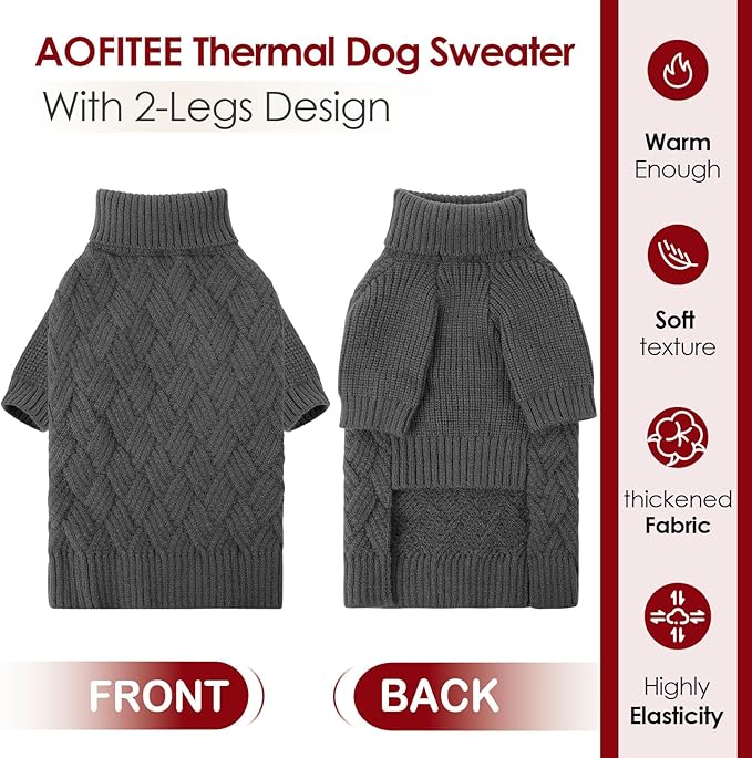 AOFITEE Dog Sweater, Dog Sweaters for Medium Dogs Girl, Warm Halloween Dogs Sweater, Winter Medium Pet Sweaters Female Male, Classic Turtleneck Knitwear for French Bulldog, Boston Terrier (Grey M)