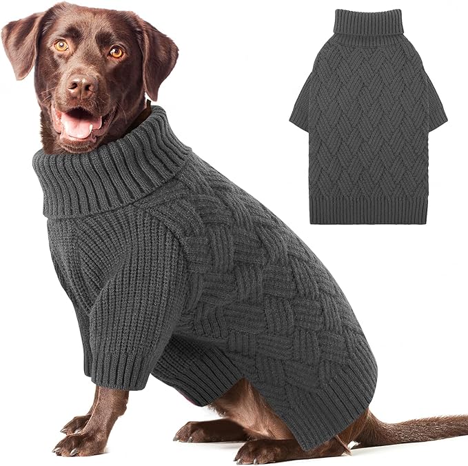 AOFITEE XL Dog Sweater, Dog Sweater Large Size Dogs, Large Dogs Sweaters for Female Male, Turtleneck Thick Warm Knitted Winter Fall Pet Sweatshirt, Solid Pet Halloween Costume (Grey, XLarge)