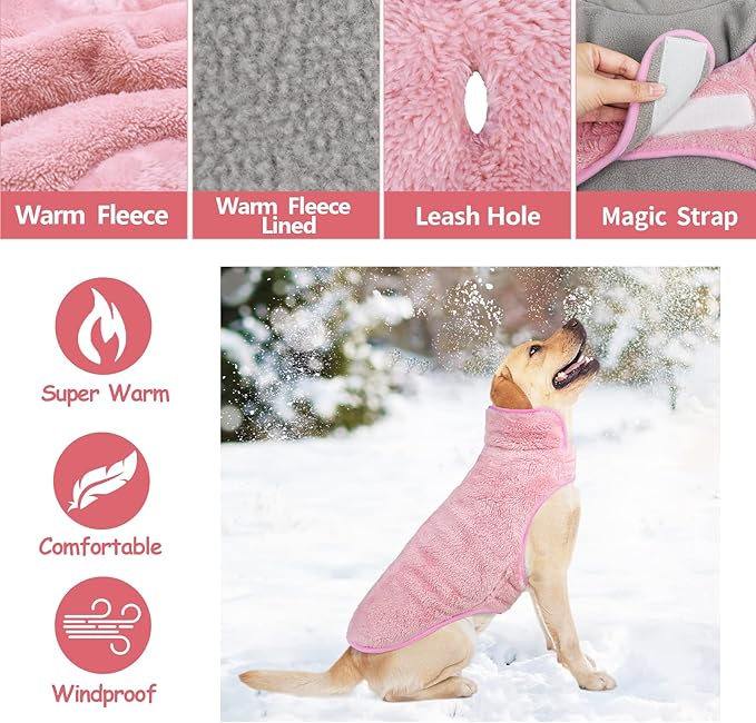 Malier Dog Winter Coat, Reversible Fleece Dog Cold Weather Coats, Windproof Warm Snow Puppy Jacket Vest Pet Clothes for Small Medium Large Dogs (Pink, Medium)