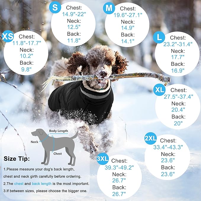 Dogcheer Dog Coat, Waterproof Dog Jacket with Harness, Reflective Adjustable Winter Coat with Zipper, Christmas Pet Snow Jacket Clothes for Small Medium Large Dogs - Black L
