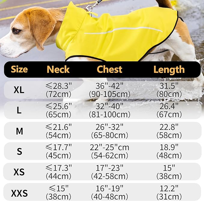 Mile High Life Dog Raincoat, Adjustable Waterproof Reflective Rain Jacket for Small Medium Large Dogs, Lightweight Breathable Pet Rain Coat with Leash Hole(Yellow,S Chest 22-25")