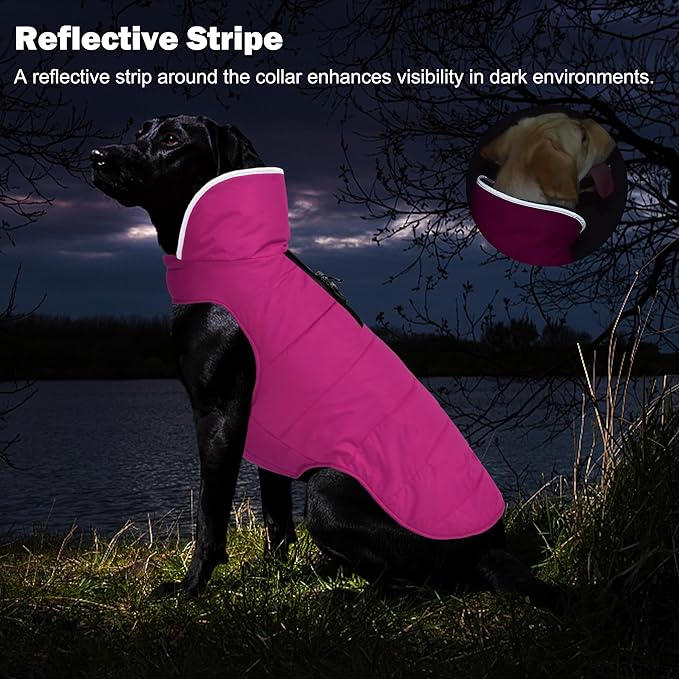 Dog Winter Coat, Waterproof Dog Jacket with Leash Hole, Reflective Adjustable Pet Snow Vest, Warm Fleece Sweater for Small Medium Large Dogs - Pink, 3XL