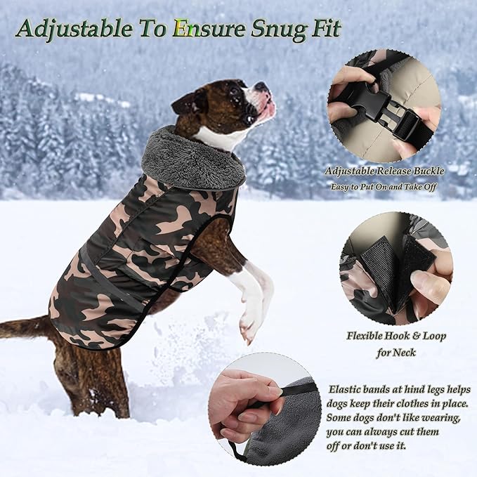 Dogcheer Warm Dog Coat, Waterproof Dog Jacket Christmas Puppy Winter Coat with Buckle, Reflective Adjustable Pet Snow Jacket Fleece Sweater for Small Medium Large Dogs - Dusty Pink Camo, XL