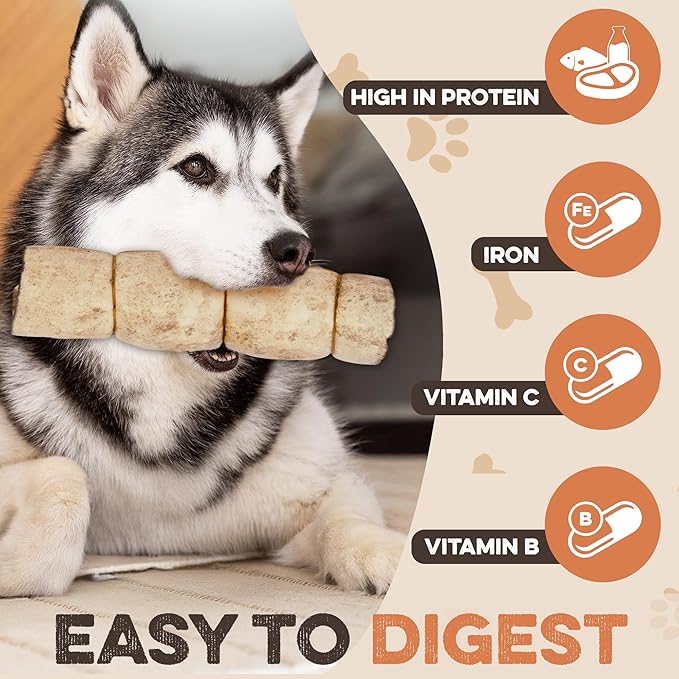 Premium Beef Cheek Rolls for Dogs 5-7" - (5-Pack), Peanut Butter Flavored Long Lasting, Safe & Natural Rawhide Alternative Chews, Ideal for Large Dogs & Aggressive Chewers, Supports Dental Health