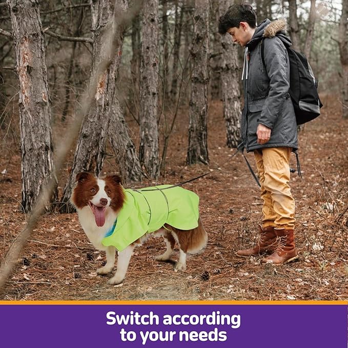 Dog Raincoat Reversible, Single Side Slicker Poncho Adjustable Waterproof Dog Rain Jacket with Leash Hole/Reflective Stripe Hooded Snowproof Windproof Clothes for Small to 3X-Large Dogs, S