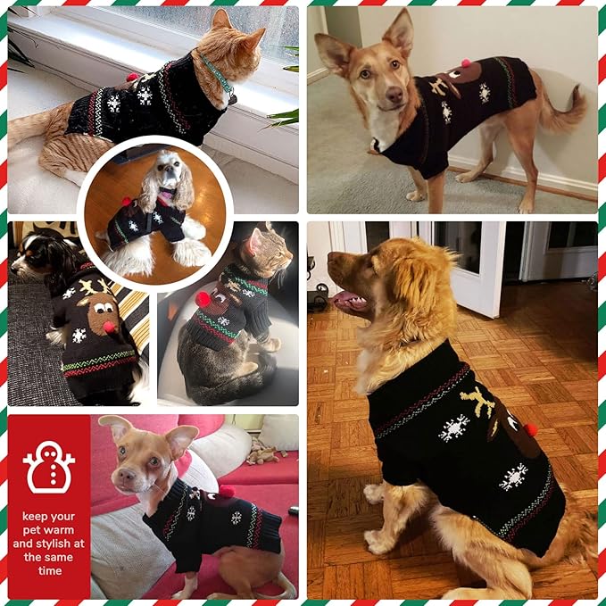 PETCARE Dog Christmas Sweater Black Ugly Funny Cute Cartoon Reindeer Cat Sweaters Jumper Holiday Dog Clothes Puppy Sweaters for Small Medium Large Dogs Fall Winter Outfits Xmas Dogs Costume,Medium