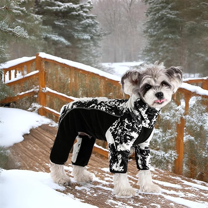 Fleece Dog Coat for Small Medium Dog,Pullover Pajamas Jumpsuit Bodysuit Puppy Coats with Legs, Pet Windproof Warm Cold Weather Jacket Full Body Vest Cozy Snowsuit Outfit Clothes (White, XL)