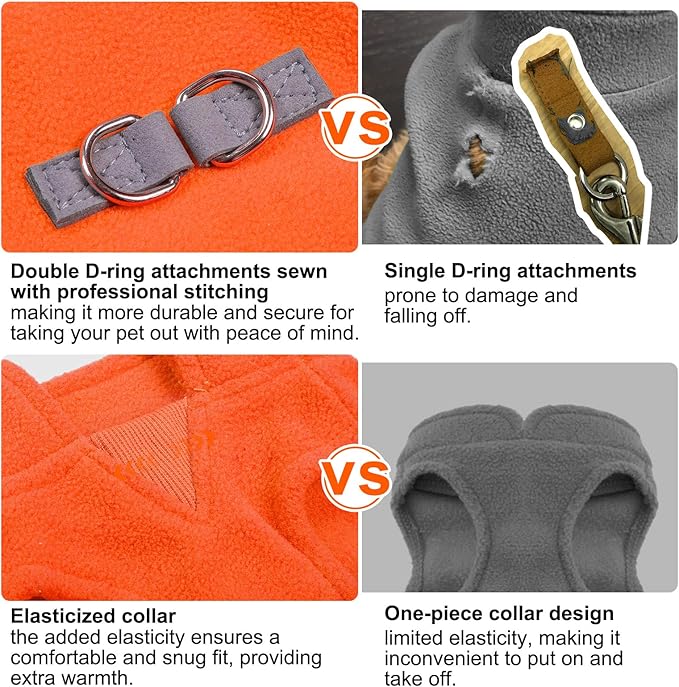 BEAUTYZOO Dog Fleece Vest Sweater Winter Jacket for Small and Medium Dogs with D-Ring Leash Cold Weather Coat Hoodie for XS S M Dogs Boy or Girls,Orange L