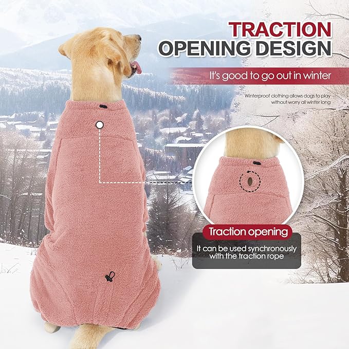 Dog Winter Coat for Small Medium Large Dog for Run Walk Sleep Warm Fleece Pet Sweater & Windproof Pajamas Snow Jacket 2XL Pink