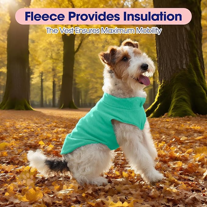 FUAMEY Dog Fleece Vest for Small Dogs,Warm Stretchy Dog Sweatshirts Pullover with Leash Hole Dogs Sweater Soft Pet Turtleneck Cozy Pet Vest Lightweight Sleeveless Cyan XS
