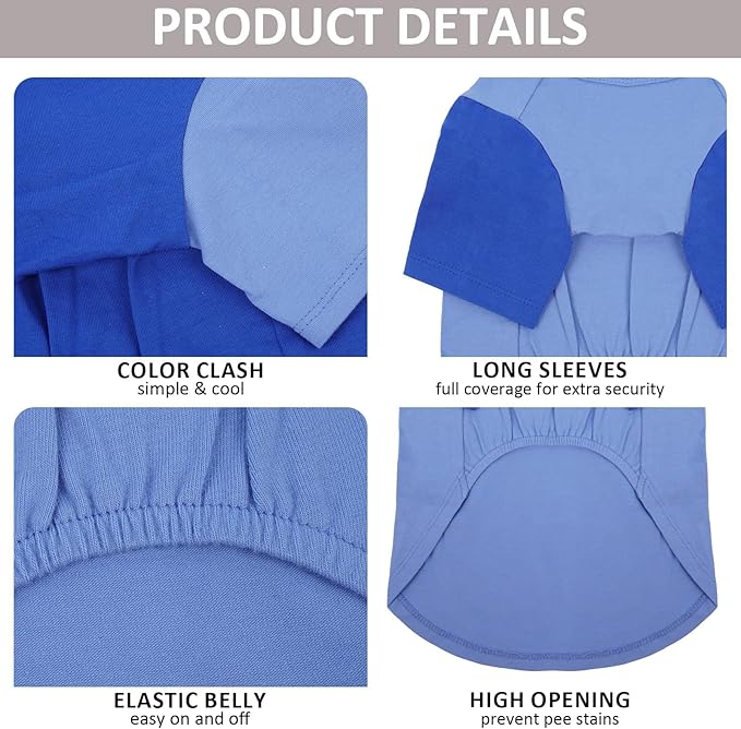 2 Pack Dog Shirt for Medium Dogs - Soft Breathable Summer Cool Tee, Lightweight Comfortable Clothes for Sensitive Skin, Jack Russell, Shihtzu, Indoor Lounging, Walking, Park Play, Blue