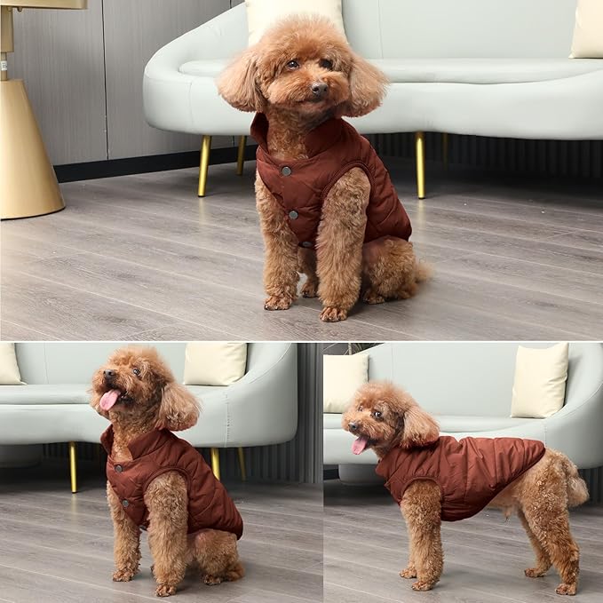 2 Layers Fleece Lined Warm Dog Jacket for Winter Cold Weather,Soft Windproof Large Dog Coat,Brown XXL