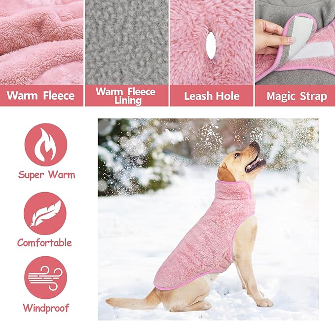 Malier Dog Winter Coat, Reversible Fleece Dog Cold Weather Coats, Windproof Warm Snow Puppy Jacket Vest Pet Clothes for Small Medium Large Dogs (Pink, X-Small)