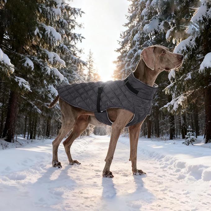 Kuoser Dog Coat Warm Fleece Lining Turtleneck Dog Jacket with Harness Built-in, Adjustable Windproof Cold Weather Coats with Quick Release Buckle Pet Winter Snowsuit for Extra Small Dogs, Grey XS