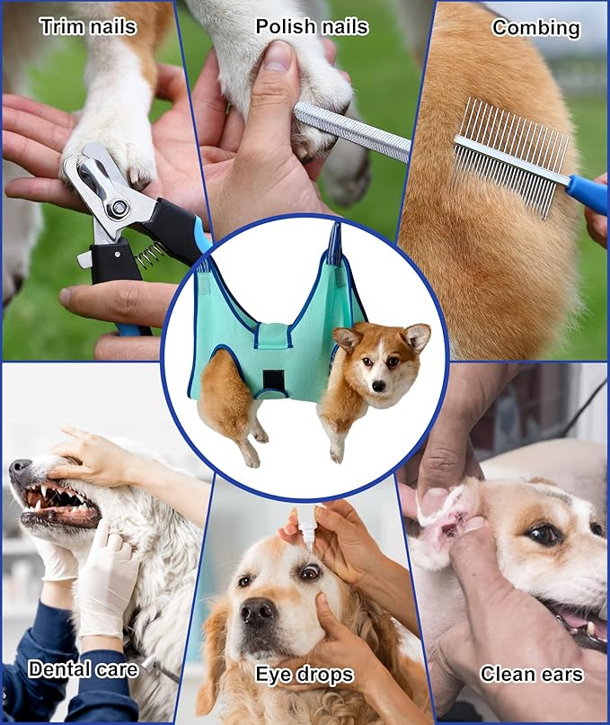 Dog Grooming Hammock, XXS Dog Hanging Harness Holder for Nail Clipping,Nail Trimming Hammock, Grooming Sling Hanger Restraint Bag with Wide Strap Sewed