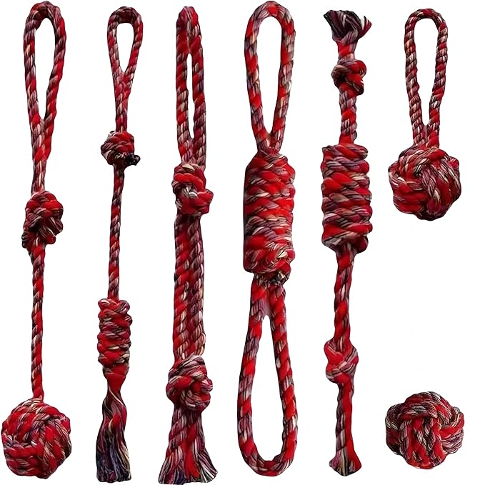 7 Pack Dog Rope Toys for Large Dogs - Colorful Red Blue Yellow Braided Rope Toys, Durable Dog Chew Toys for Aggressive Chewers