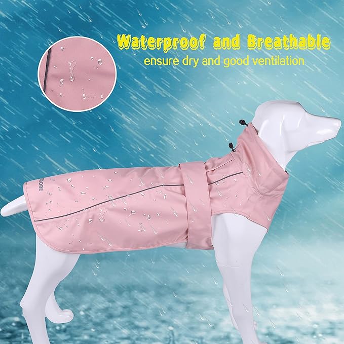Adjustable Waterproof Dog Raincoat for Dogs,Lightweight Pet Rain Jacket Puppy Clothes with Reflective Strip for Small Medium Large Dogs (Pink, Medium)