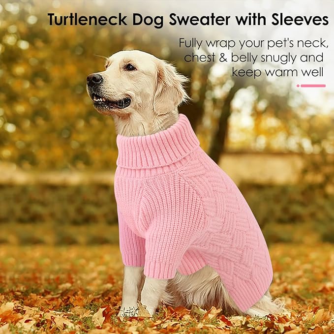 AOFITEE Dog Sweater, Turtleneck Dog Sweaters for Small Dogs Female, Dogs Winter Sweaters Girl Boy, Small Pet Christmas Sweater, Classic Cable Holiday Knitwear for Pug Dachshund (Pink, S)
