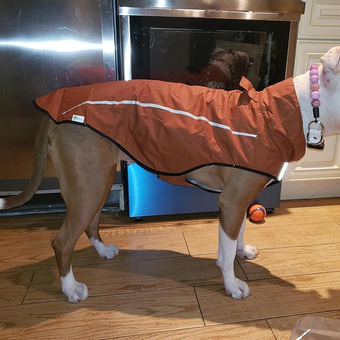 Mile High Life Dog Raincoat, Adjustable Waterproof Reflective Rain Jacket for Small Medium Large Dogs, Lightweight Breathable Pet Rain Coat with Leash Hole(Brown,M Chest 26-32")