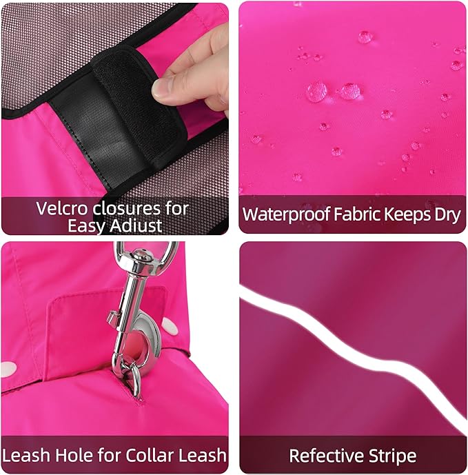Mile High Life Dog Raincoat, Adjustable Waterproof Pet Rain Jacket, Reflective Hooded Poncho for Small Medium Large Dogs, Lightweight Breathable Pet Rain Coat (Hot Pink,L Chest 26"-33")