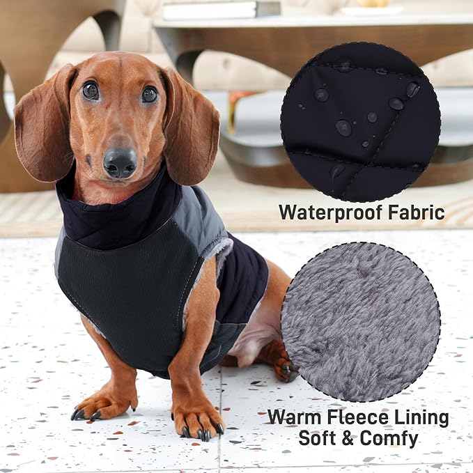 Warm Fleece Dog Coats for Small Dogs,D-Rings Waterproof Puppy Jacket for Cold Winter,Black S