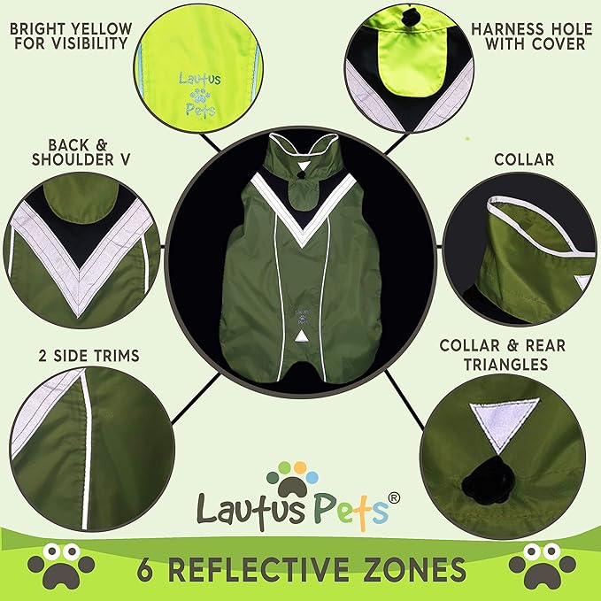 Dog Rain Coat - Waterproof, Reflective, Bright Yellow with Harness Hole (2XL, Yellow)