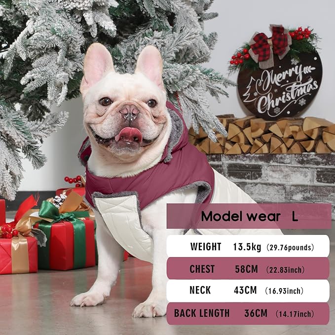 Detachable Hooded Dog Coat with Harness for Medium Dogs,Super Warm Fleece Puppy Jacket for Cold Winter Doggie Coats,Red XL