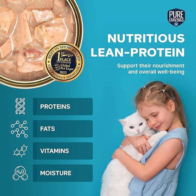 Pure Cravings Wet Cat Food Canned Mackerel Cutlets in Gravy, Every Catch is Mercury Tested, Moist Can Fish for Cats, Grain-Free, Protein, Non-GMO, Pack of 12