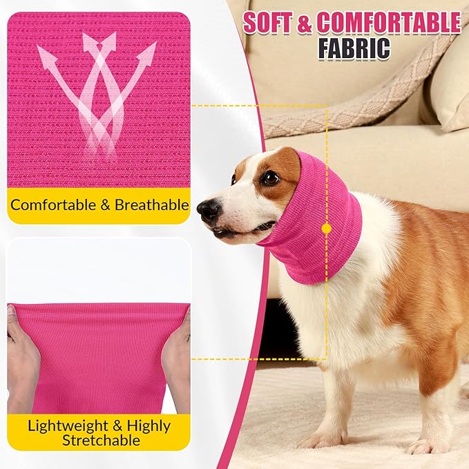 SlowTon Quiet Ears Dog Hoodie - 2 Pcs Ear Wrap Dog Ear Muffs Noise Protection, Anxiety Relief Dogs Hat Calming Hood Head Cover, Pet Headband Dogs Ear Protector for Grooming, Force Drying (Pink,L)