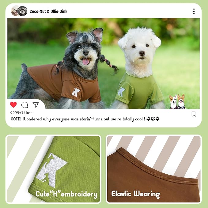 Koneseve Dog Shirts 2 Pack Soft Comfortable Clothes for Small Medium Dogs Brown & Avocado Green 3XL