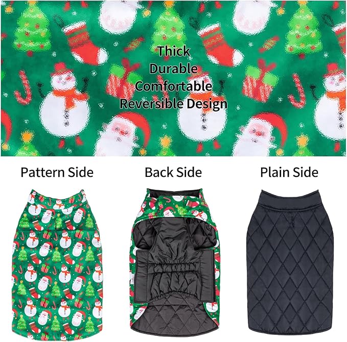 CuteBone Winter Dog Jacket - Reversible Waterproof Windproof Coat With Leash Hole - Soft, Thick, Adjustable Fits Small to Large Dogs