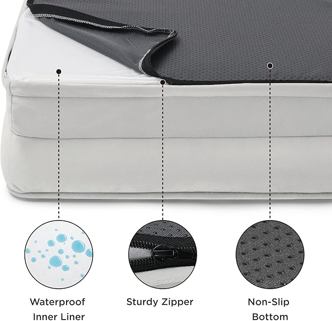 Bedsure Orthopedic Dog Beds Large Sized Dog - Washable Large Dog Cat Bed Waterproof, Comfort Dogs Couch Sofa with Washable Removable Cover, Pet Bed with Nonskid Bottom, Light Grey, 35"
