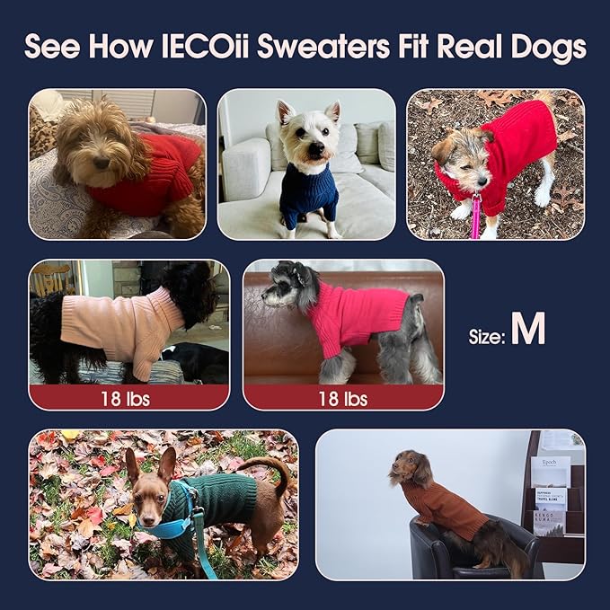 IECOii Dachshund Sweater,Turtleneck Dog Sweater for Small Medium Dogs Girl Boy,Stretchy & Breathable,Warm Knitted Pullover Coat,High Neck Knitwear for Cold Weather Indoor & Outdoor Wear (Black, M)