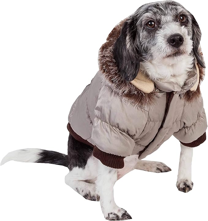 PET LIFE Classic Metallic Fashion Pet Dog Coat Jacket Parka w/ 3M Insulation and Removable Hood, Medium, Metallic Grey