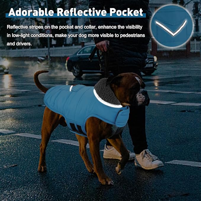 Dog Coat, Waterproof Dog Winter Jacket with Pocket, Reflective Adjustable Pet Snow Vest, Warm Cozy Fleece Sweater for Small Medium Extra Large Dogs - Sky Blue, 3XL