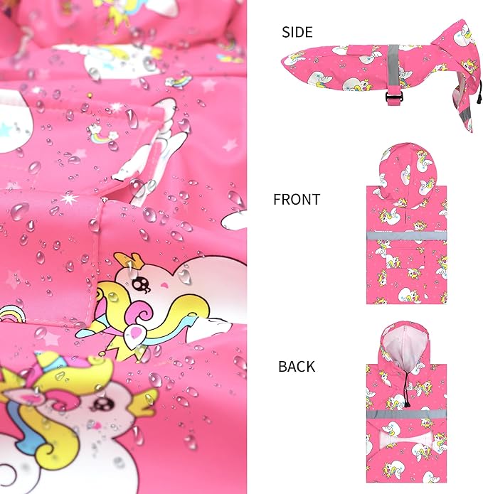 NACOCO Large Dog Raincoat Adjustable - Pet Water Proof Clothes Lightweight Rain Jacket Poncho Hoodies with Strip Reflective Pink (L, Pink Unic)
