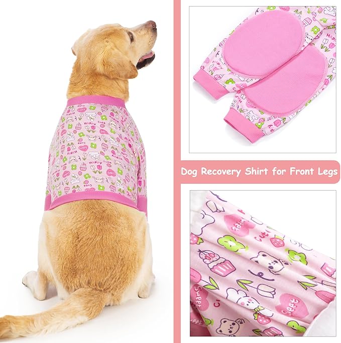 Dog Recovery Shirt for Front Legs, Dog Elbowpads Sleeve Protect Dogs Elbows Arms,Stop Licking Joints After Surgery, Help with Injury Healing Covers The Wound, Cone Alternatives (Pink, 6XL)
