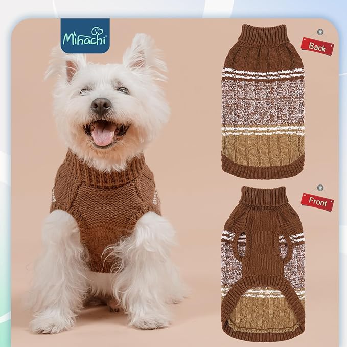 Mihachi Dog Girl Boy Sweaters - Warm Soft Knitted Pullover Dog Clothes, Turtleneck, Cold Weather Coat, Beige, S