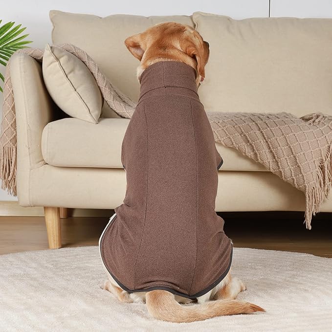 ROZKITCH Thick Dog Sweatshirts for Large Dogs, Pet Windproof Warm Cold Weather Jacket Vest Cozy Jumpsuit Apparel Outfit Clothes for Walking Hiking Travel Sleep Brown 3XL
