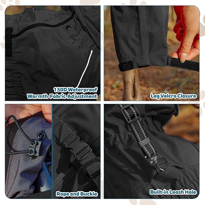 Small Medium Large Dog Raincoat, Waterproof Dogs Rain Jacket, Puppy Side Zipper Reflective Strip Leash Holes Elastic Raincoats