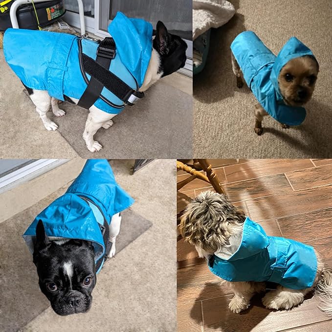 Dog Raincoat Dog Rain Jacket Poncho Waterproof Pet Rain Suit Double Layer Breathable Lining Hooded Leash Hole Adjustable Puppy Small Medium Dogs,Blue,XL